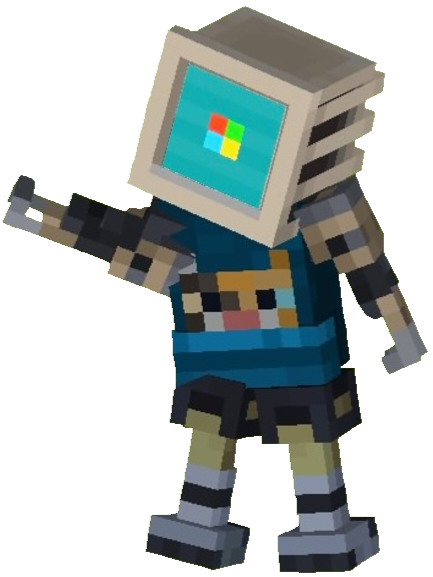 Minecraft Skin with Computer head, robotic arms and legs, and a blue sweater with a cat on it