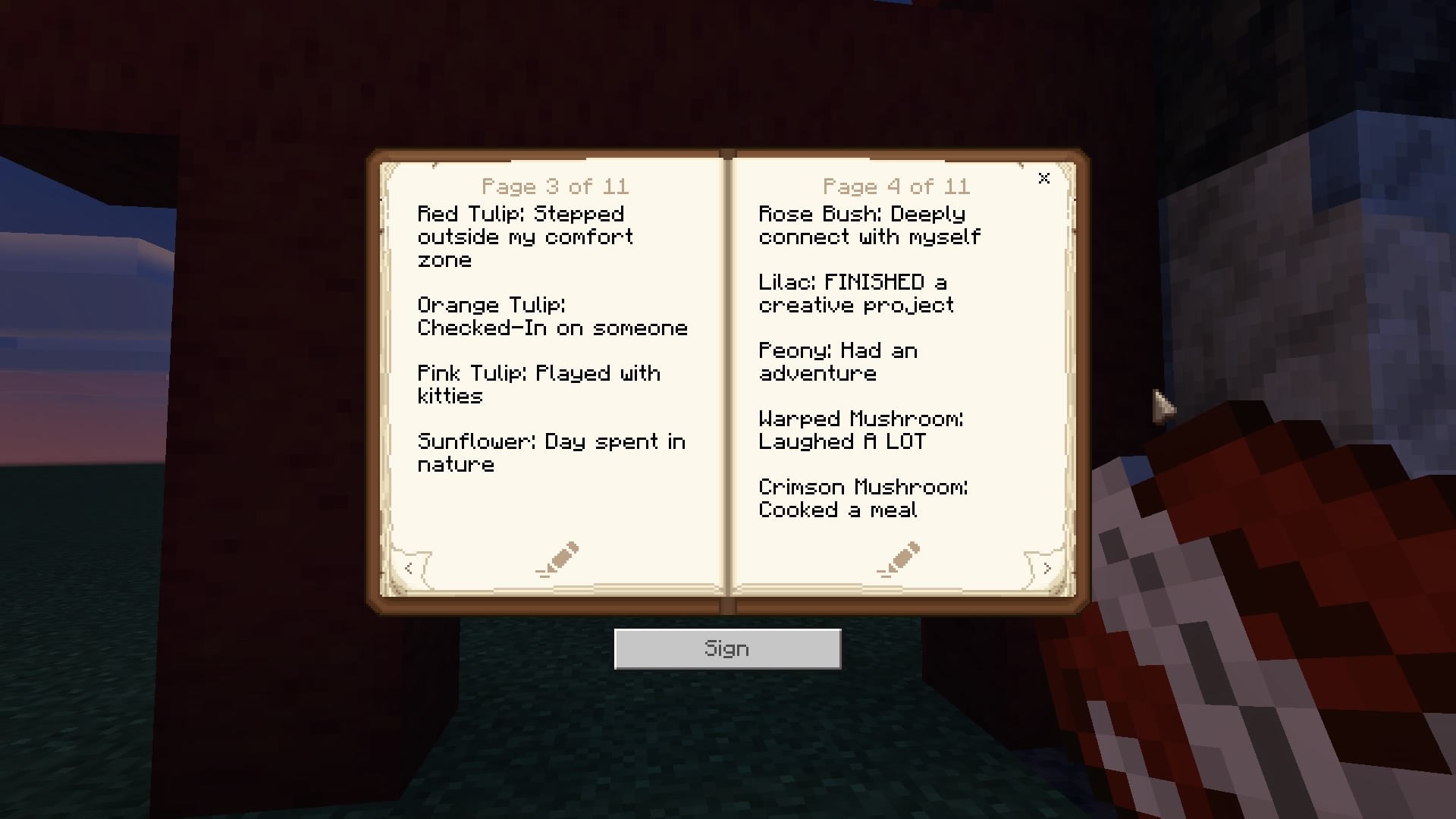 Minecraft book and quill with Garden Key written inside it, key transcription below