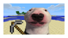 meme Dog Walter holding pickaxe in minecraft stamp